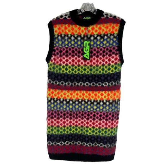 AGR Dresses & Skirts - AGR Argyle Knit Colorful Sleeveless Mohair Mini Sweater Vest Dress Small NWT
